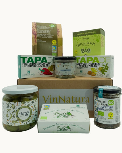 Pack vegano gourmet de conservas artesanales gallegas, para regalar o degustar en casa.