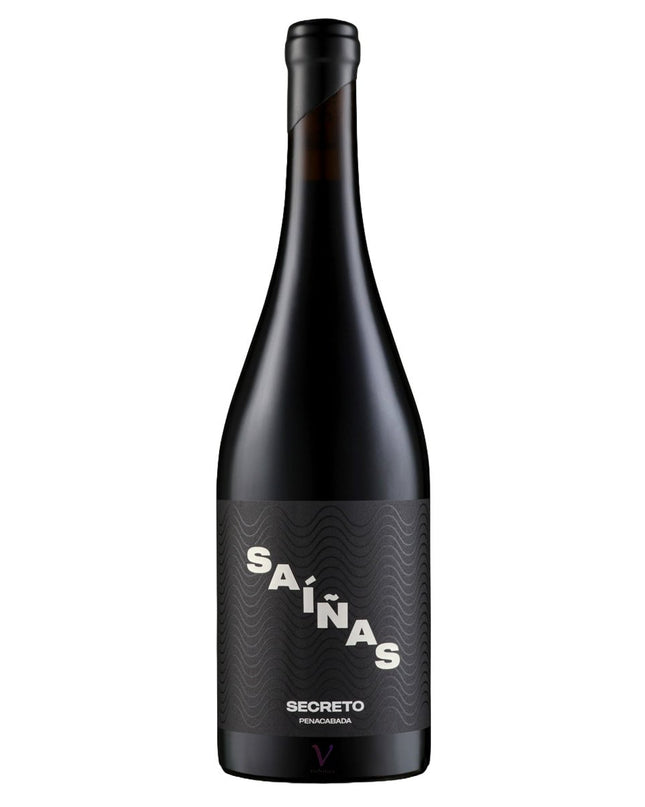 Botella de vino orgánico Saiñas Secreto sobre un fondo blanco.