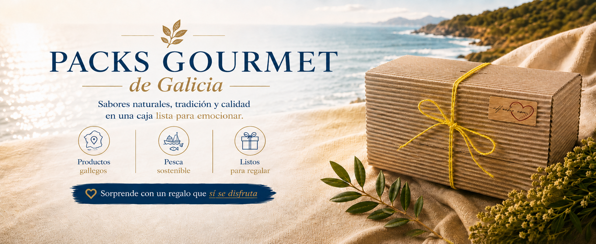 Banner Packs Gourmet de Galicia. Sabores naturales, tradición y calidad en un pack de regalo