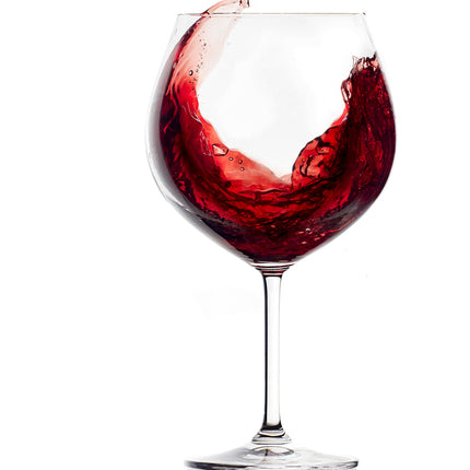 Una copa de vino tinto, con el vino moviéndose haciendo la letra u.