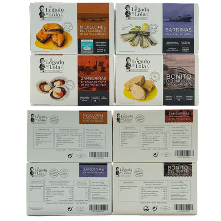 Etiquetas de conservas artesanales de la caja gourmet Arousa