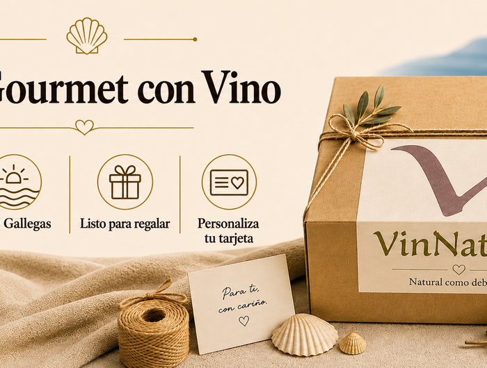 Banner Caja gourmet con vino con conservas artesanales de Galicia y vinos naturales