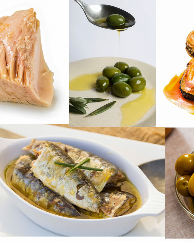 Bodegón con conservas de Vinnatura, mostrando presentaciones de diferentes productos