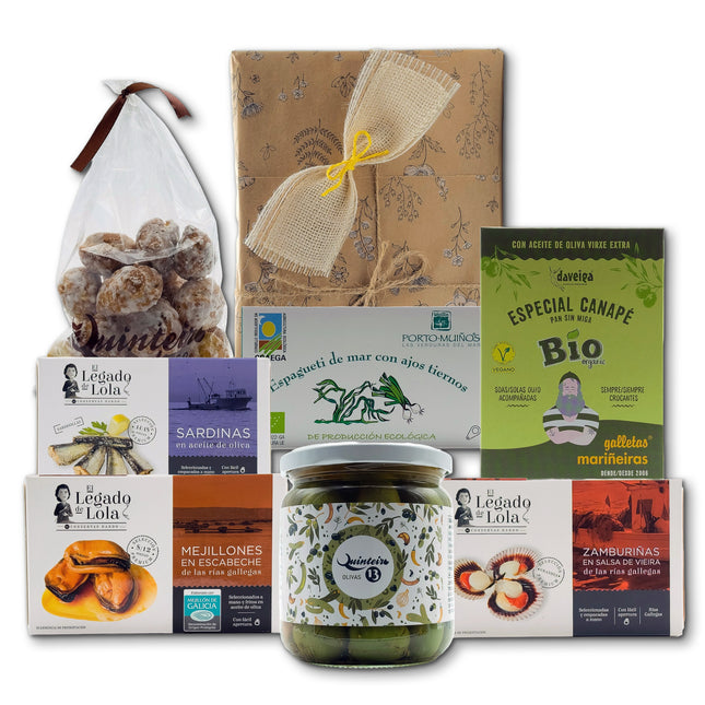 Caja gourmet Descubre Galicia de VinNatura con conservas artesanales y productos de Galicia