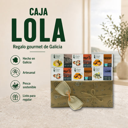 Caja regalo Lola de VinNatura con conservas premium de las Rías Gallegas en caja imantada reutilizable y presentación elegante