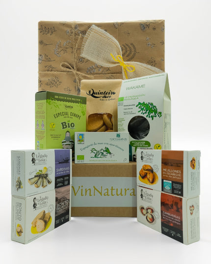 Caja regalo gourmet con conservas artesanales de Galicia, ideal para regalar, regalo de empresa o disfrutar en buena compañía.