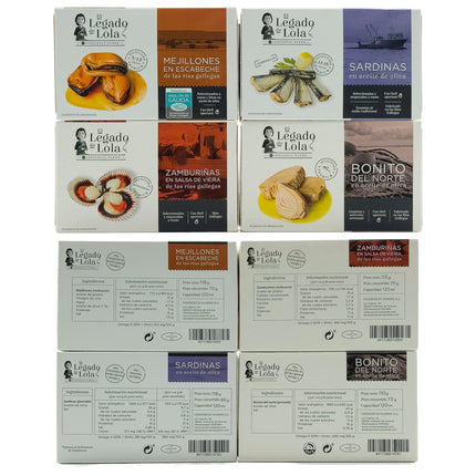 Etiquetas de conservas artesanales de la caja de regalo gourmet Camiño