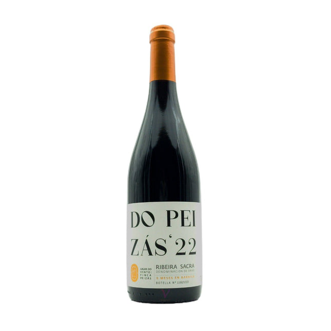Botella de vino tinto de agricultura regenerativa, Do Peizas barrica.