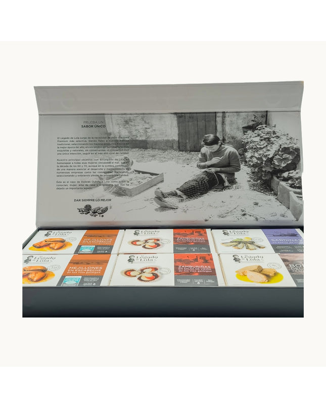 Caja imantada premium de regalo, con conservas artesanales de las Rías Gallegas.
