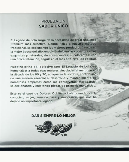Texto de  la caja de regalo imantada de El Legado de Lola.