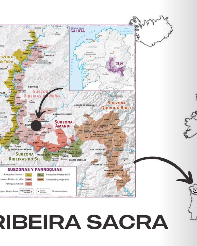 Mapa de la Ribeira Sacra en Galicia, con la situación de Adega Saiñas