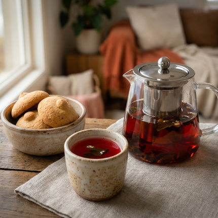 Infusión de rooibos con dulces artesanales de Galicia servida en una mesa acogedora