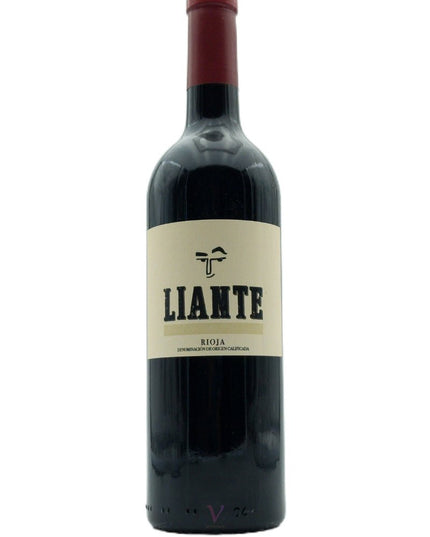 Botella de vino tinto de tempranillo en La Rioja, Liante sobre un fondo blanco.