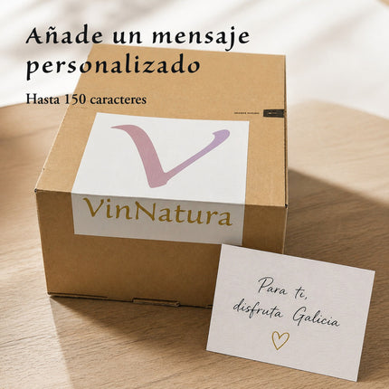 Regalo gourmet VinNatura con tarjeta personalizable, caja preparada para regalar y mensaje de hasta 150 caracteres