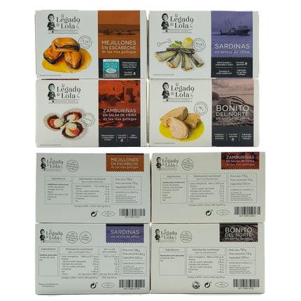 Etiquetas de conservas artesanales de la caja de regalo gourmet Morriña