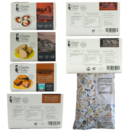 Etiquetas de conservas artesanales de la caja gourmet Ons