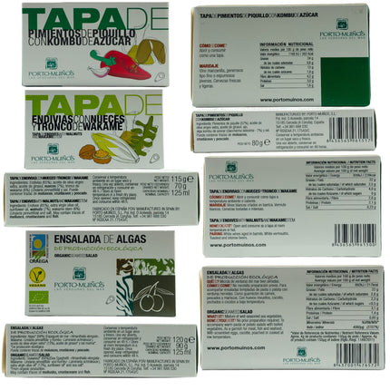 Etiquetas de los productos del pack vegano Onza