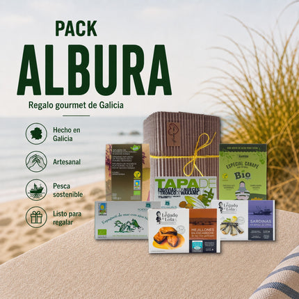 Pack Albura de VinNatura con conservas gourmet de Galicia, algas ecológicas, tapas vegetales y dulces artesanales