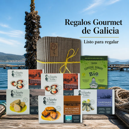 Pack Areal de VinNatura con conservas gourmet de Galicia, doble zamburiñas y presentación para regalo