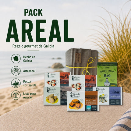 Pack gourmet Areal con mejillones, zamburiñas, bonito, sardinillas, galletas mariñeiras