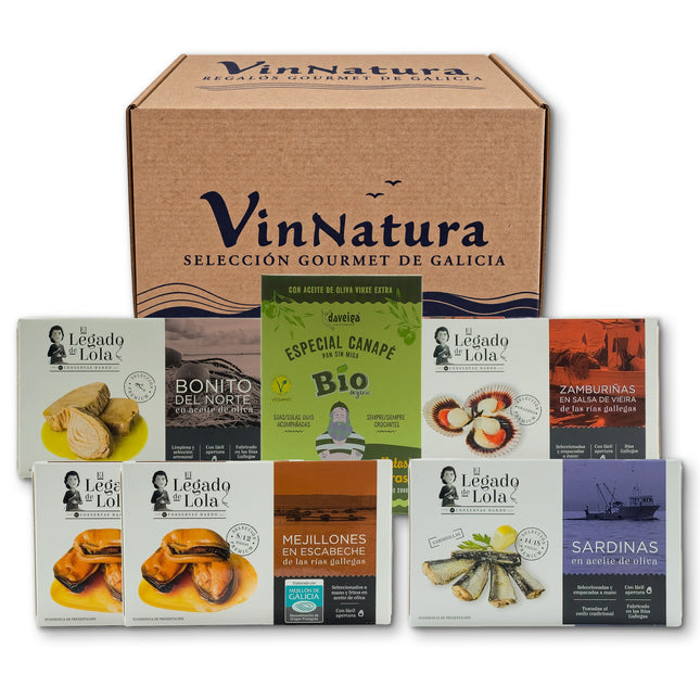 Pack gourmet Batea de VinNatura con conservas artesanales y productos de Galicia