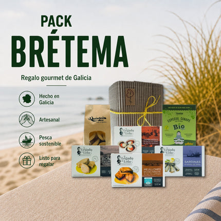 Pack Brétema de VinNatura con conservas gourmet de Galicia, dulces artesanales y presentación para regalo