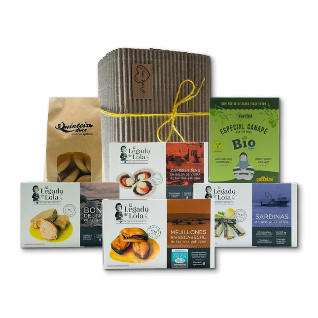 Pack Brétema de VinNatura con conservas de Galicia, dulces artesanales y galletas mariñeiras