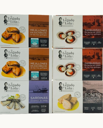 Pack de conservas artesanales gallegas, de El Legado de Lola en las rías baixas