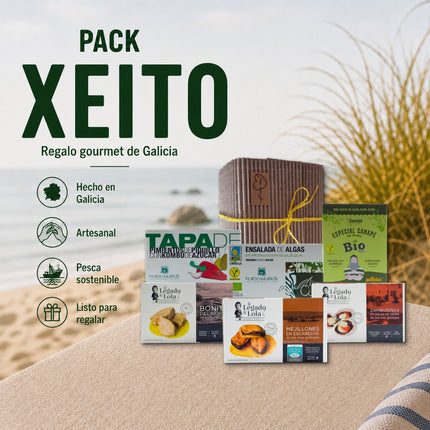 Pack Xeito de VinNatura con conservas gourmet de Galicia, algas ecológicas, tapas vegetales y presentación para regalo