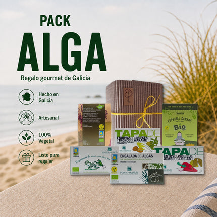 Pack gourmet vegano Alga con algas ecológicas, tapas vegetales y productos de Galicia