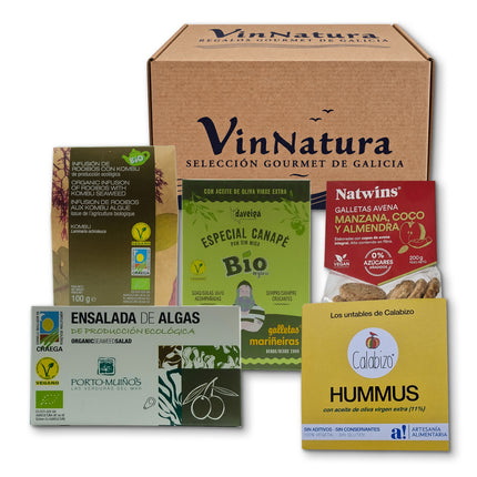 Pack vegano Fragas de VinNatura con conservas vegetales y productos gourmet de Galicia