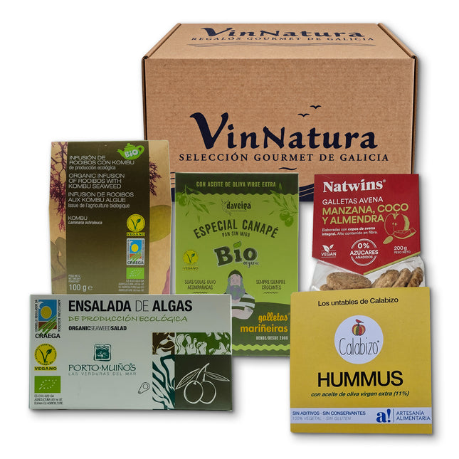 Pack vegano Fragas de VinNatura con conservas vegetales y productos gourmet de Galicia