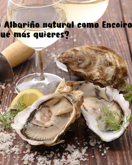 Unas ostras con limón y unas copas de vino blanco, un maridaje típico de Encoiros, un vino natural de albariño