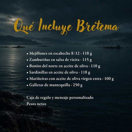 Contenido del pack Brétema de VinNatura con conservas gourmet