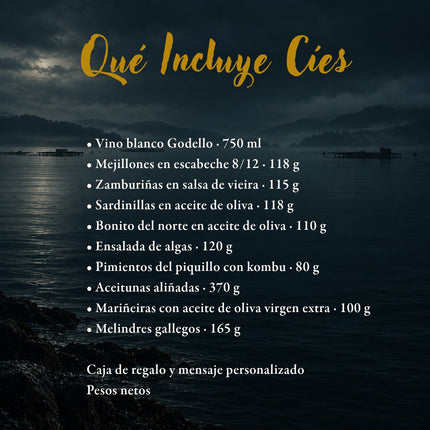 Contenido de la caja de regalo Cíes de VinNatura