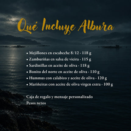 Contenido del pack Albura de VinNatura con conservas gourmet