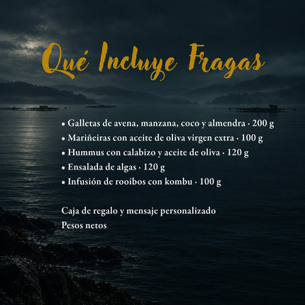 Contenido del pack vegano Fragas de VinNatura con conservas vegetales