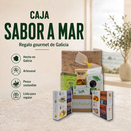 Caja gourmet Sabor a Mar con conservas artesanales, algas de Galicia, dulces y aperitivos para regalar