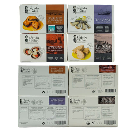 Etiquetas de conservas artesanales de la caja de regalo gourmet Sabor Mar