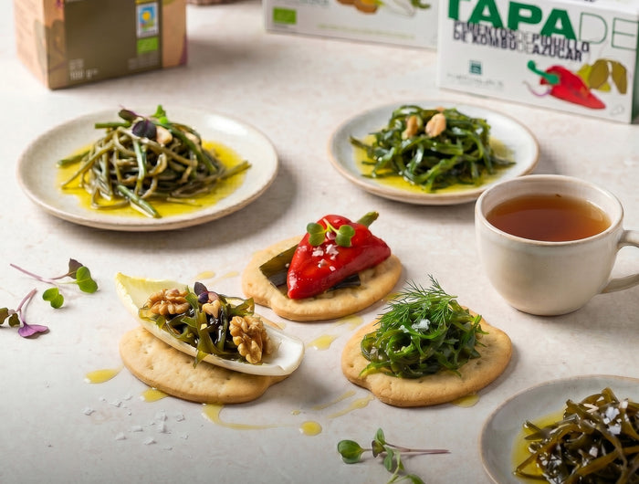 Caja de regalo vegana Terra con conservas vegetales de Galicia y te rooibos con alga kombu