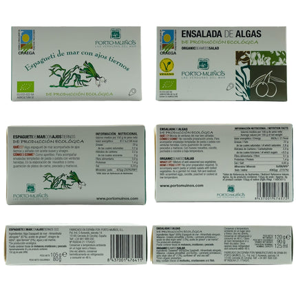 Etiquetas de algas de Galicia del pack con conservas artesanales Xabrón