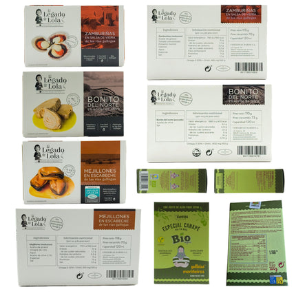Etiquetas de conservas artesanales de la caja gourmet Ons